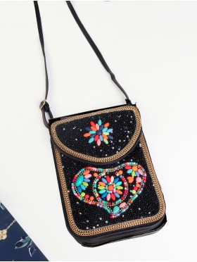 Hand-made Beaded Faux Leather Mini Purse